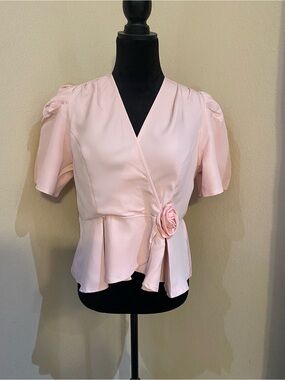 SHEIN Light Pink Wrap Peplum Top with Rosette